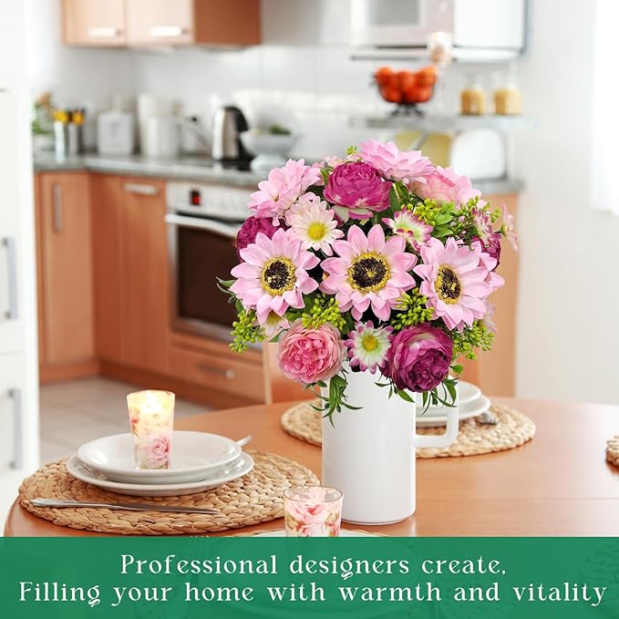 3 Pcs Fall Flowers Artificial Mums Silk Fake Mums Bouquet Faux Floral Arrangements Home Indoor Outdoor Planter Decor Party Wedding Table Autumn Decoration (Purple, Pink)