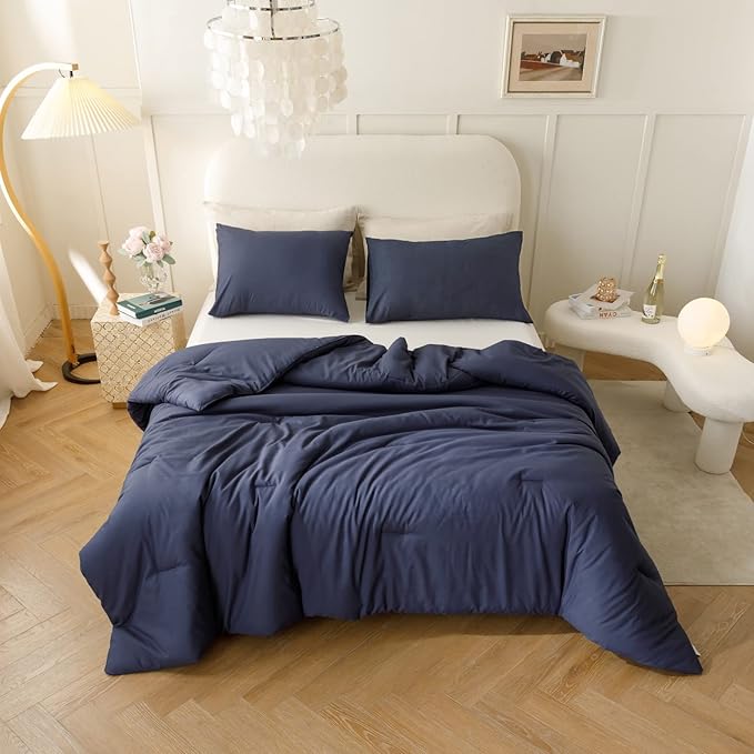 ROSGONIA California King Comforter Set Navy Blue,3pcs(1 Boho Cal King Comforter & 2 Pillowcases) All Season Bedding Soft Bedspread Blanket Quilt