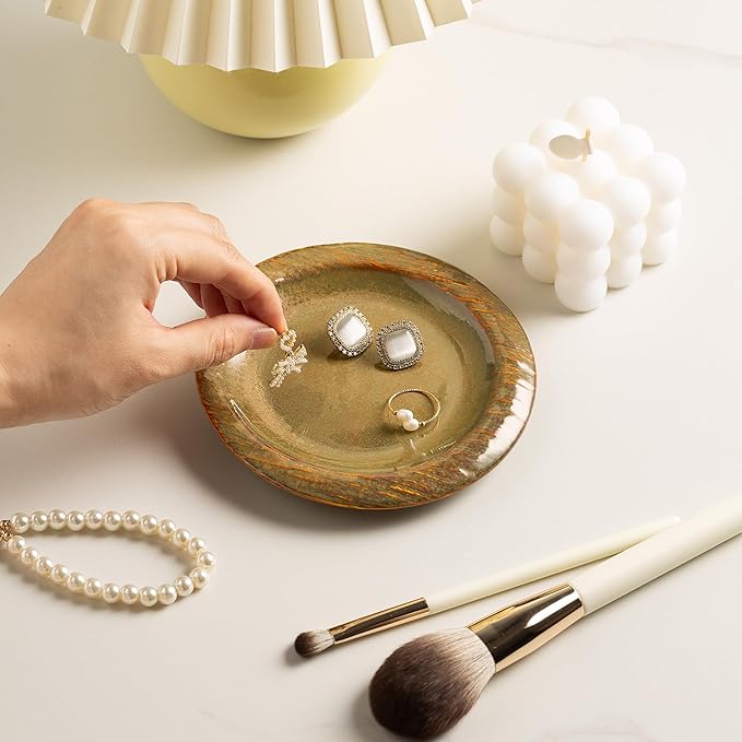 Ring Dish Holder, Jewelry Dishes for Women, Ceramic Trinket Dish Tray, Cute Key Bowl, Decorative Jewelry Plate, Gift for Friends Sister Mom Daughter (brown)