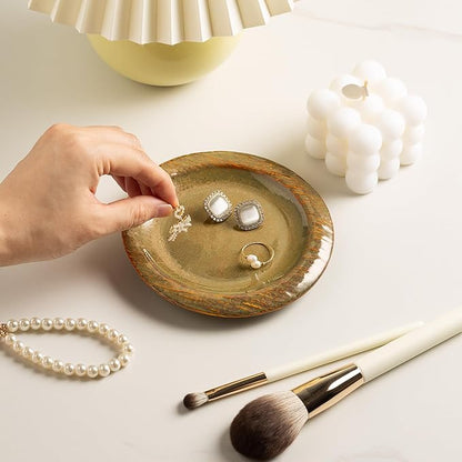 Ring Dish Holder, Jewelry Dishes for Women, Ceramic Trinket Dish Tray, Cute Key Bowl, Decorative Jewelry Plate, Gift for Friends Sister Mom Daughter (brown)