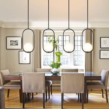 Modern Globe Pendant Light Mid Century Chandelier 1-Light Matte Black Ceiling Hanging Lighting Fixture with White Globe Glass Shade for Kitchen Island Dining Room Bedroom