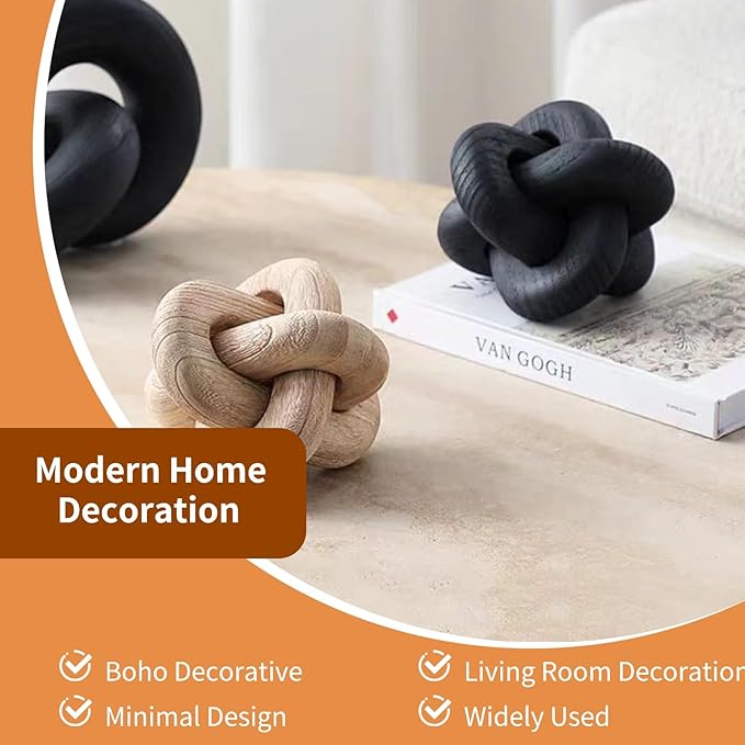 Wood Knot Decor for Coffee Table, 3 Link Wood Knot Decor Decorative Wooden Chain Link for Modern Farmhouse Home Living Room Bedroom Shelf Decoration