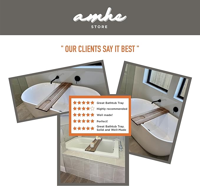 Amhe Store! Luxury Rustic Acacia Wood. Durable, Water-Resistant, Minimalistic, Adjustable 35x9 Inches. Lovely Gift - Box. Bath Tub Tray Wood - Bath Tray for Tub. Unique Natural Grain for Relaxation