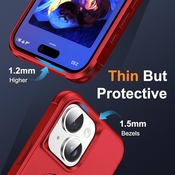 Compatible with iPhone 15 Case with Invisible Magnetic O-Ring Stand Military-Grade Case for iPhone 15 6.1" [Compatible with Mag-Safe][Great Grip Feeling], Red