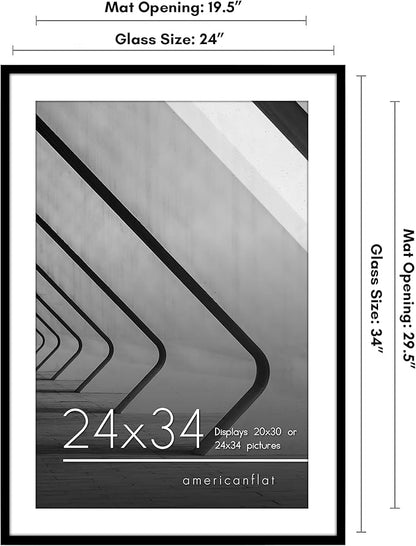Americanflat 24x34 Poster Frame with Polished Plexiglass - Use as 20x30 Frame with Mat or Display 24x34 Photo Without Mat - Streamline Collection - Thin Border Picture Frames for Wall - Black