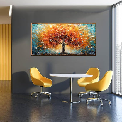 Framed Canvas Wall Art for Living Room Bedroom Office Large Tree of Life Wall Art Orange Tree Picture Modern Canvas Prints Decor Size 24x48