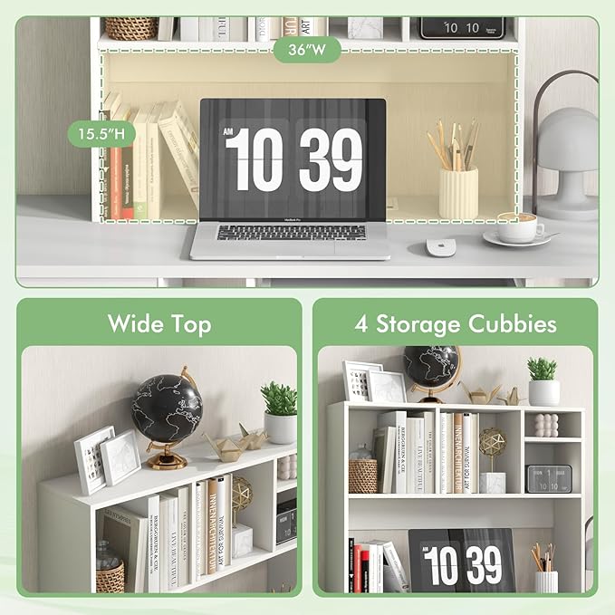 Desktop Bookshelf, 3-Tier Wood Countertop Bookcase with 5 Shelves, Desk Hutch for College Dorm, Multipurpose Desk Organizer Shelf Display Rack for Home Office, Hutch Top Only