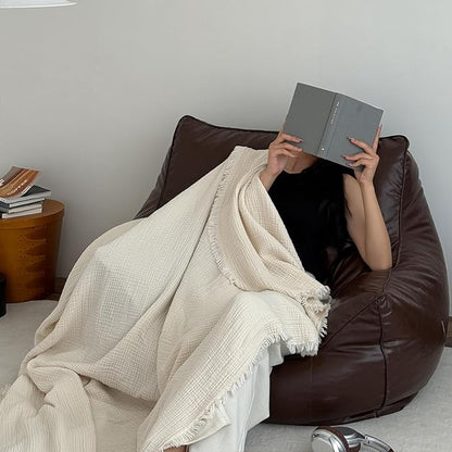 MorroMorn 100% Cotton Muslin Blanket with Fringes Twin Size 60"x80", 4-Layer Gauze Blankets for Adults, Boho Bedding Breathable Lightweight Ultra-Soft for Couch Bed All Seasons, Linen Beige