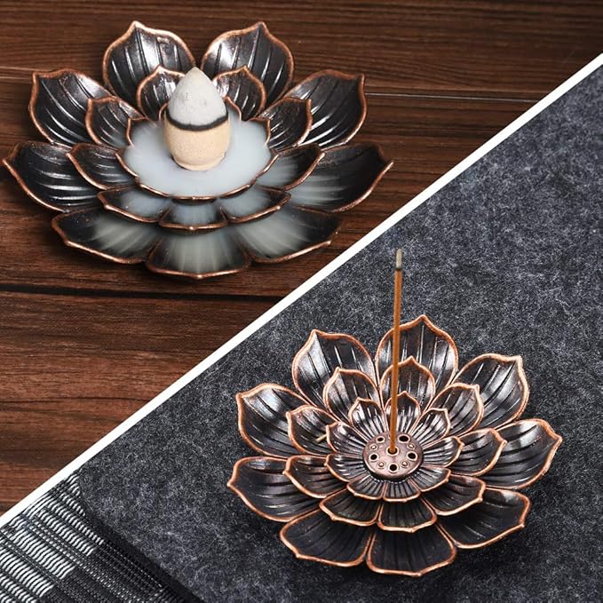 Accmor Zinc Alloy Incense Holder, Lotus Stick Incense Burner, Incense Holder for Stick/Coil/Cone Incense with Ash Catcher, Copper, 2 Pack