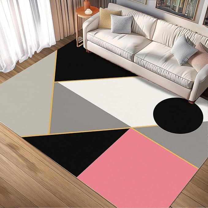 Abstract Geometry Rug - 5x7 Area Rugs, Modern Geometry Rug, Minimalist Aesthetics Bedroom Rugs, Washable & Non Slip Carpet Home Decor