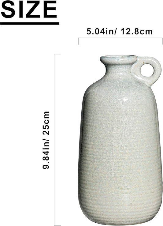 Sunddo Blue Ceramic Vase, 10 Inch Tall Modern Flower Vase with Handle, Art Decorative Vases for Pampas Grass, Entryway Living Room Dining Table Farmhouse Office Decor