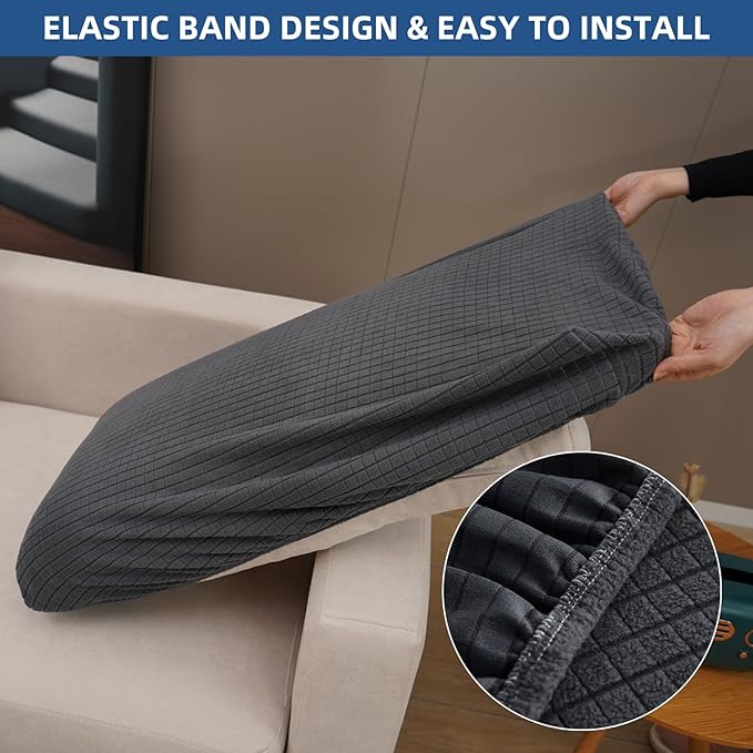 Eismodra Backrest Covers for 3 Cushion Couch Sofa Magic Stretch Sofa Slipcover for Dogs Pet L Shape 2 Seat Replacement Furniture Protector,Dark Gray Width 20-28 inches(Only 1 Piece)