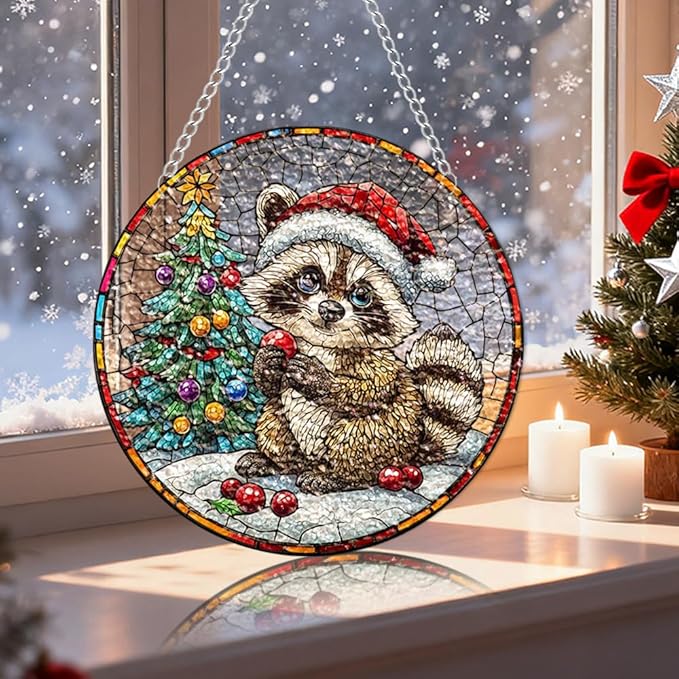 Chrismas Acrylic Stained Glass Window Hanging,Sun Catcher Decor Stained Panel Hangings Wall Art Decor, 2026 8x8inch (SCL018 Squirrel)