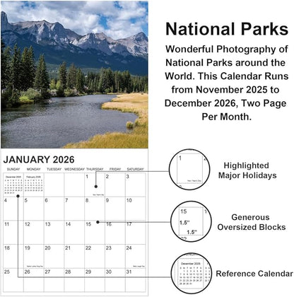 2026 Calendar for Wall, National Parks Calendar 2026 from January 2026 - December 2026, 12" x 24" Opened 12 Months Calendar, Full Page Months Thick & Sturdy Paper for Gift Perfect Calendars