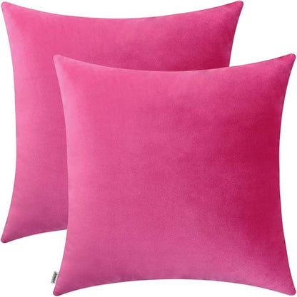 Jeneoo Comfy Soft Thick Velvet Throw Pillow Cases for Sofa Couch, Decorative Solid Square Cushion Covers for Bedroom Car (Hot Pink, 18 x 18 Inches, 2 Pieces)