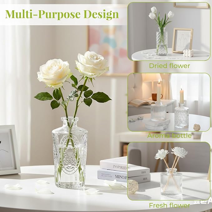 BEAHOT 32 Pack Bud Flower Vase in Bulk,Mini Vintage Glass Clear Vases for Centerpieces,Wedding Decor,Party & Home Decaration,Mother's Day (Clear)