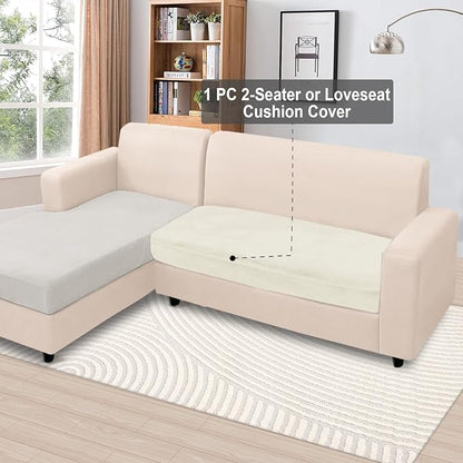 NAISI Couch Cushion Covers 1 Piece Velvet Stretch Loveseat Cover or 2 Seat Sofa Cover Soft Individual Couch Covers for Sectional Sofa(1 PC for 2-Seat Cushion or Loveseat,Cream)