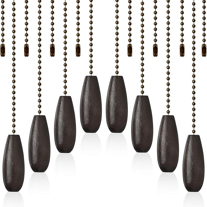 8 Pieces Ceiling Fan Pull Chains Extender Wooden Pendant Pull Chain Extension for Ceiling Light Lamp Fan(Coffee)