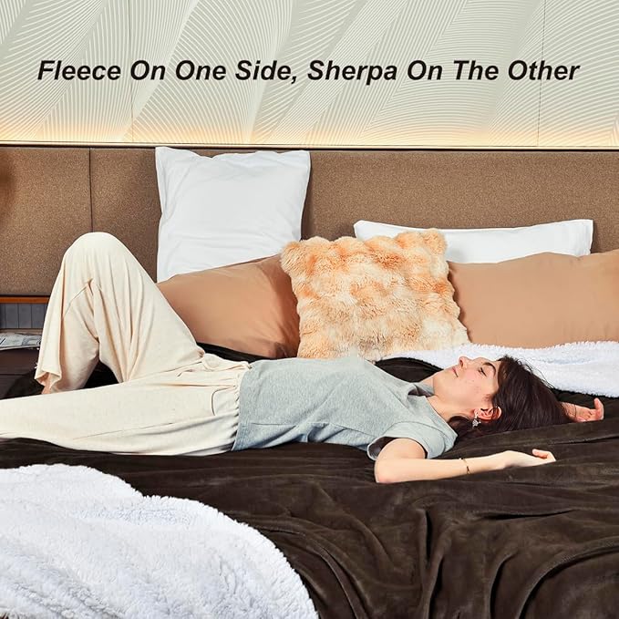 KAWAHOME Sherpa Fleece Twin Size Blanket for Bed - Extra Warm and Heavy Thick Blankets for Winter, Super Soft 500GSM Plush Blanket, 66"X 90" Brown