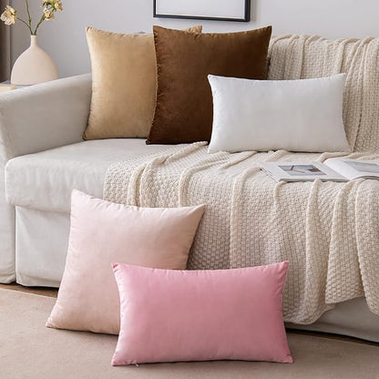 EMEMA Pack of 2 Velvet Throw Pillow Covers Decorative Square Pillowcase Soft Solid Cushion Case for Sofa Bedroom Chair Car 20x20 Inch Bright Pink