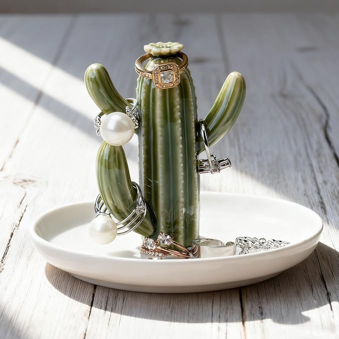 Ceramic Decorative Jewelry Tray Trinket Dish, Ring Holder Ring Dish for Rings Earrings Keys, Home Bathroom Vanity Decor, Birthday Mother's Day Christmas Valentine Gifts for Women