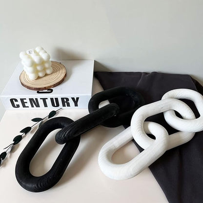 Decor Wood Knot, Home Shelf Decor, Wood Chain 3 Link Decor, Hand Carved Home Decorations for Living Room, Farmhouse Coffee Table Decor (Black)