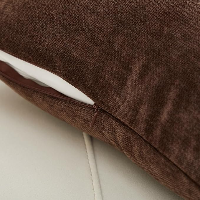 Sunday Praise Dark Brown Throw Pillow Covers 18x18 Inch Set of 2 Soft Cozy Chenille Decorative Square Pillow Cases Farmhouse Accent Solid Cushion Covers for Couch Sofa Chair Bed Home Décor