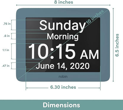 Robin Clock 2024 with Day and Date for Elderly, Clocks for Seniors, Dementia Clock, Digital Calendar Clock Elderly, Bedside Clocks Seniors, Alzheimers Products, Dementia Clocks Extra Large, Winter Day