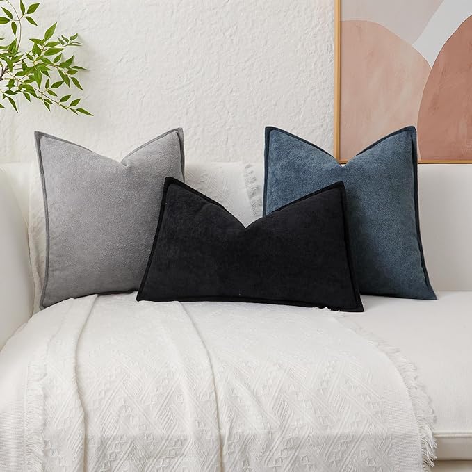 Kevin Textile Waterproof Decorative Pillow Covers Dusty Blue 26x26 Inch Pack of 2 Soft Boucle Textured Euro Pillowcases Elegant Accent Pillows for Couch Sofa Chair Bed Home Decor Indoor Outdoor