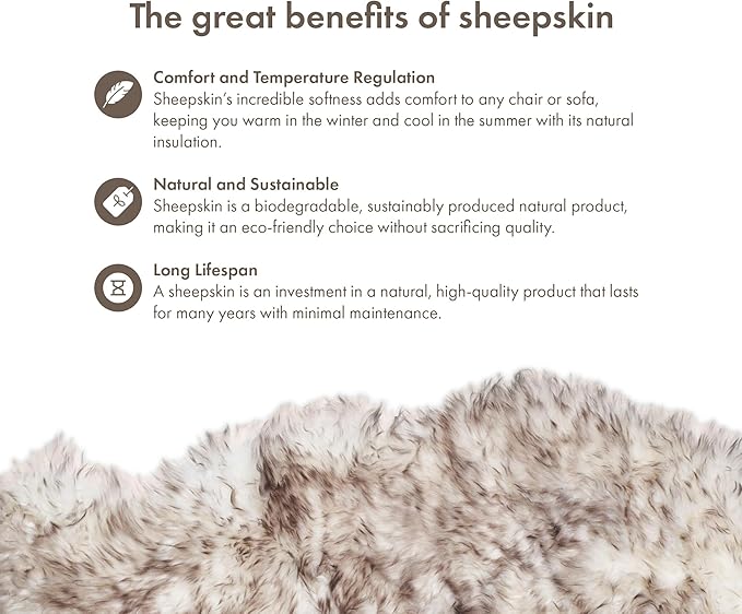 Sheepskin Long Hair 2x3 ft | Bedside Rugs for bedrooms, Sofa, Chair or The Dining Table | Each Sheepskin Rug is Unique and Created by Nature | Small Fluffy Rug in Color Snow Peak