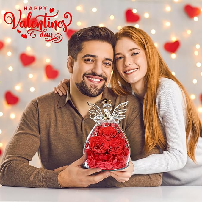 Beferr Valentines Day Rose Gifts for Her Women Mom Gifts for Birthday, Fresh Flowers for Delivery Prime Forever Preserved Rose in Glass Angel Figurine, for Grandma Wife Kids Daughter