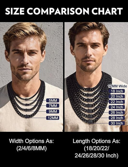 Bandmax Mens Stainless Steel Chain Necklaces 5/7/9/12MM Chunky Miami Cuban Link Chain Necklace Bracelet Silver/Gold Plated/Black Chains for Men 18"-30"