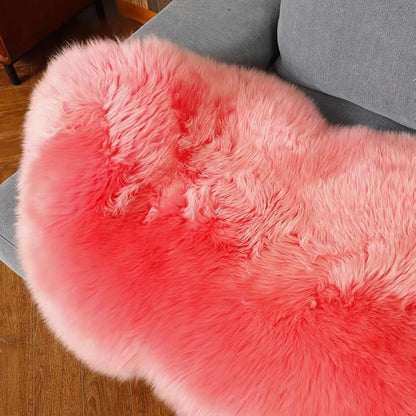 LLB Genuine Sheepskin Area Rug Wool Rug Fur Carpet Fluffy Shaggy Fur Rug for Living Room Kids Bedroom Real Sheepskin Throw Lambskin Rugs Sofa Mat Chair Seat Covers (Pink, 2 x 6 ft Sheepskin)