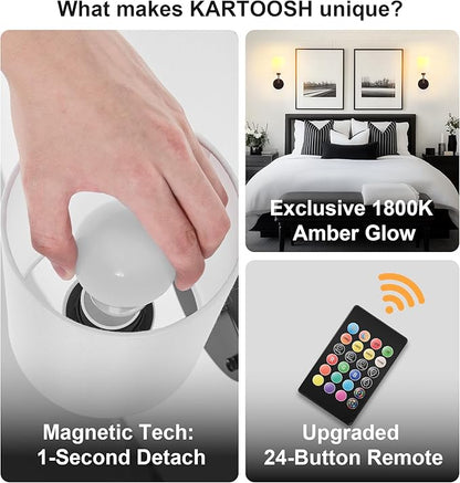 Battery Operated Wall Sconce Set of Two,Wireless Rechargeable Wall Light With Remote Control, Dimmable, 1800K/3000K/4000K/6000K/RGB, Timer, for Living Room, Bedroom, Fireplace, TV, 13.5 Inch, Black