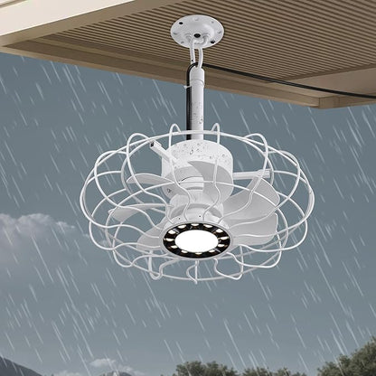 15" Outdoor Ceiling Fan with Light, with Remote and App Remote, IP65 Waterproof Gazebo Hanging Fan, 3CCT Dimmable, Portable Plug in Ceiling Fan with Cord Hook for Patio Porch Pergola Indoor(White)