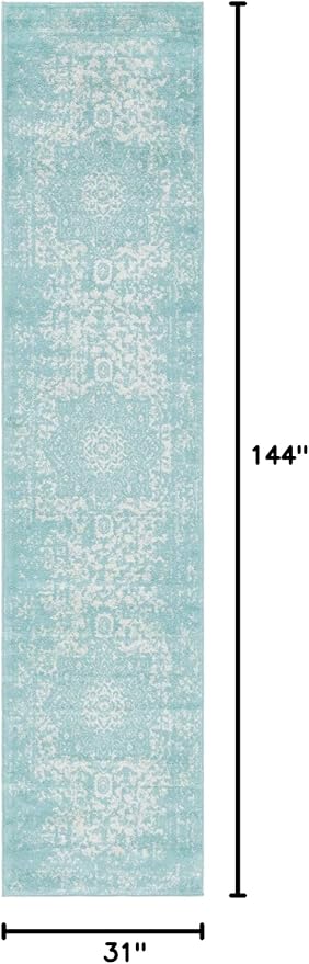 Rugs.com Arlington Collection Rug – 12 Ft Runner Aqua Medium-Pile Rug Perfect for Hallways, Entryways