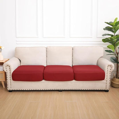 hyha Waterproof Couch Cushion Covers, Stretch Sofa Couch Seat Slipcover for Dog Washable, Non-Slip Waterproof Outdoor Cushion Covers for Patio Furniture Replacement (3 Pieces, Wine Red)