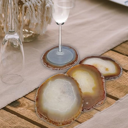 Natural Agate Coaster for Drinks Sliced Geode Coasters with Rubber Bumpers 4-5" Home Decoration for Coffee Wine or Bar Glasses Set of 4