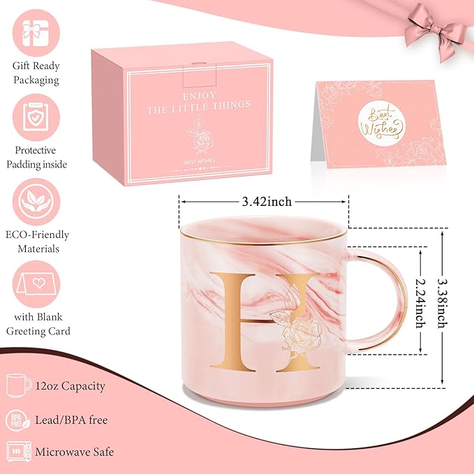 Valentines Day Gifts for Her, Anniversary Birthday Galentines Gifts for Women Mom Grandma Friend Sister Wife Teacher Coworker, Personalized Initial Customized Gift Monogrammed A-Z Coffee Mug 12 OZ(H)