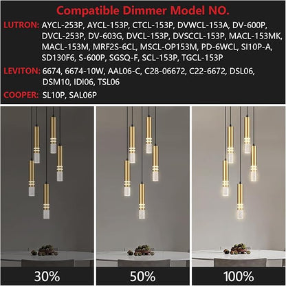 Pendant Lights Kitchen Island, Crystal Pendant Light Fixtures Mini 30W LED Modern Kitchen Pendant Lighting Over Sink and Living Room and Bedroom (Gold 5 Light)