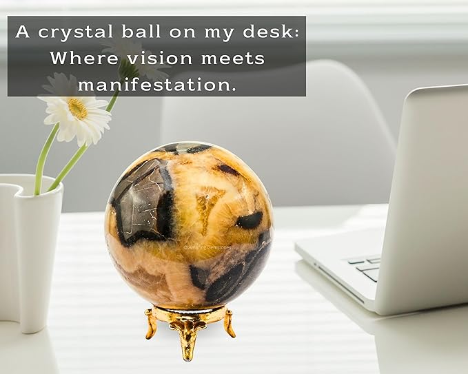 Amazing Gemstone Septarian Crystal Ball with Stand - 3 Inches Large Crystal Sphere Meditation Balls for Witchcraft and Decorative Balls