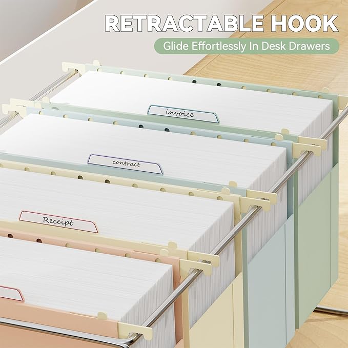 Extra Capacity Plastic Hanging File Folders Letter Size,6 Pack Heavy Duty 4" Expansion for Bulky Files,Pastel Color Hanging Folders with Tabs,Filing Cabinet Organizer for Office Home School