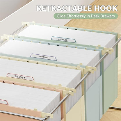 Extra Capacity Plastic Hanging File Folders Letter Size,6 Pack Heavy Duty 4" Expansion for Bulky Files,Pastel Color Hanging Folders with Tabs,Filing Cabinet Organizer for Office Home School