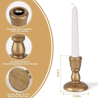 Cast Iron Candle Holders Antique Brass Iron Taper Candle Holders Set of 2, Decorative Metal Candlestick Stands for Weddings, Dining, Parties, and Home Decor