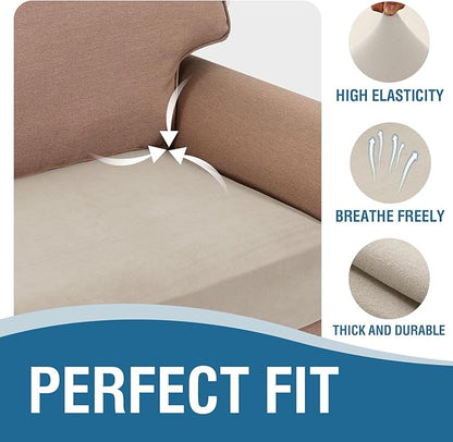 H.VERSAILTEX Fleece Couch Cushion Covers Stretch Couch Covers for 3 Cushion Couch Sofa Thick and Soft Couch Covers Washable (3 Seater Cushion Cover, Island Fossi)