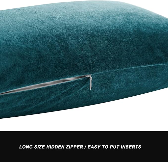 GIGIZAZA Decorative Small Lumbar Pillow Covers,Set of 2 Cushion Covers Velvet Teal Peacock Green Pillows,Sofa Throw 12 X 20 Pillow Covers