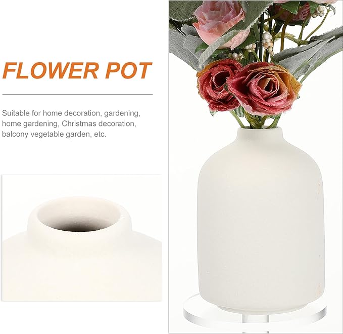 Creative Matte White Ceramic Small Flower Vase 10Cm Height Desktop Art Planter for Office and Home Décor, Simple Bud Vase for Flower Arrangement and Aromatherapy