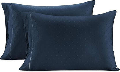 LANE LINEN 100% Egyptian Cotton Bed Sheets - 4PC Calking Sheets Set, Long Staple Cotton Bedding Sheets, Luxury Hotel Sheets, Fits Upto 16" Mattress, Swiss Dot - Estate Blue