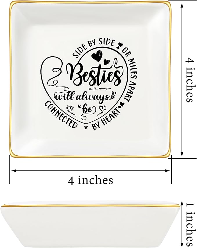 JoycuFF Gift for Best Friends Bestie Distance Ceramic Ring Dish Decorative Tray Unique Gift For Soul Sister, Bestie, BFF, Birthday Gift Idea For Best Friend Friendship Christmas Gifts