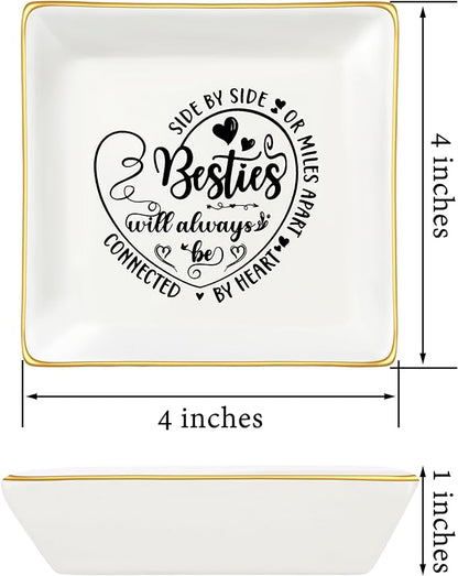 JoycuFF Gift for Best Friends Bestie Distance Ceramic Ring Dish Decorative Tray Unique Gift For Soul Sister, Bestie, BFF, Birthday Gift Idea For Best Friend Friendship Christmas Gifts